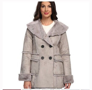 NEW Pendleton Diana Faux Shearling Gray Coat Mid Length Warm Womens XL